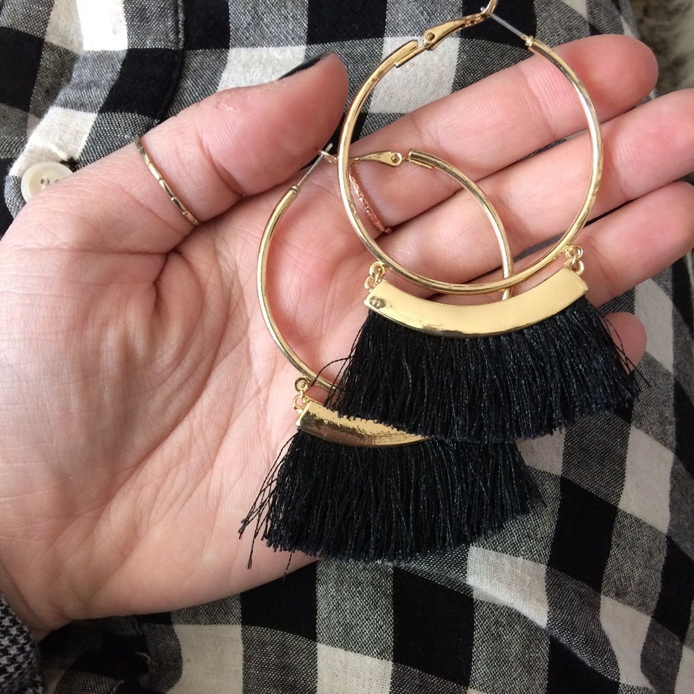 H&M Gold Hoops with Black Tassel